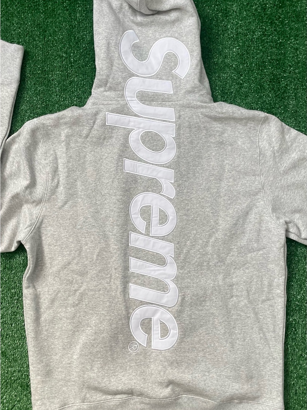 Supreme Gray Hoodie with Red Logo Tags